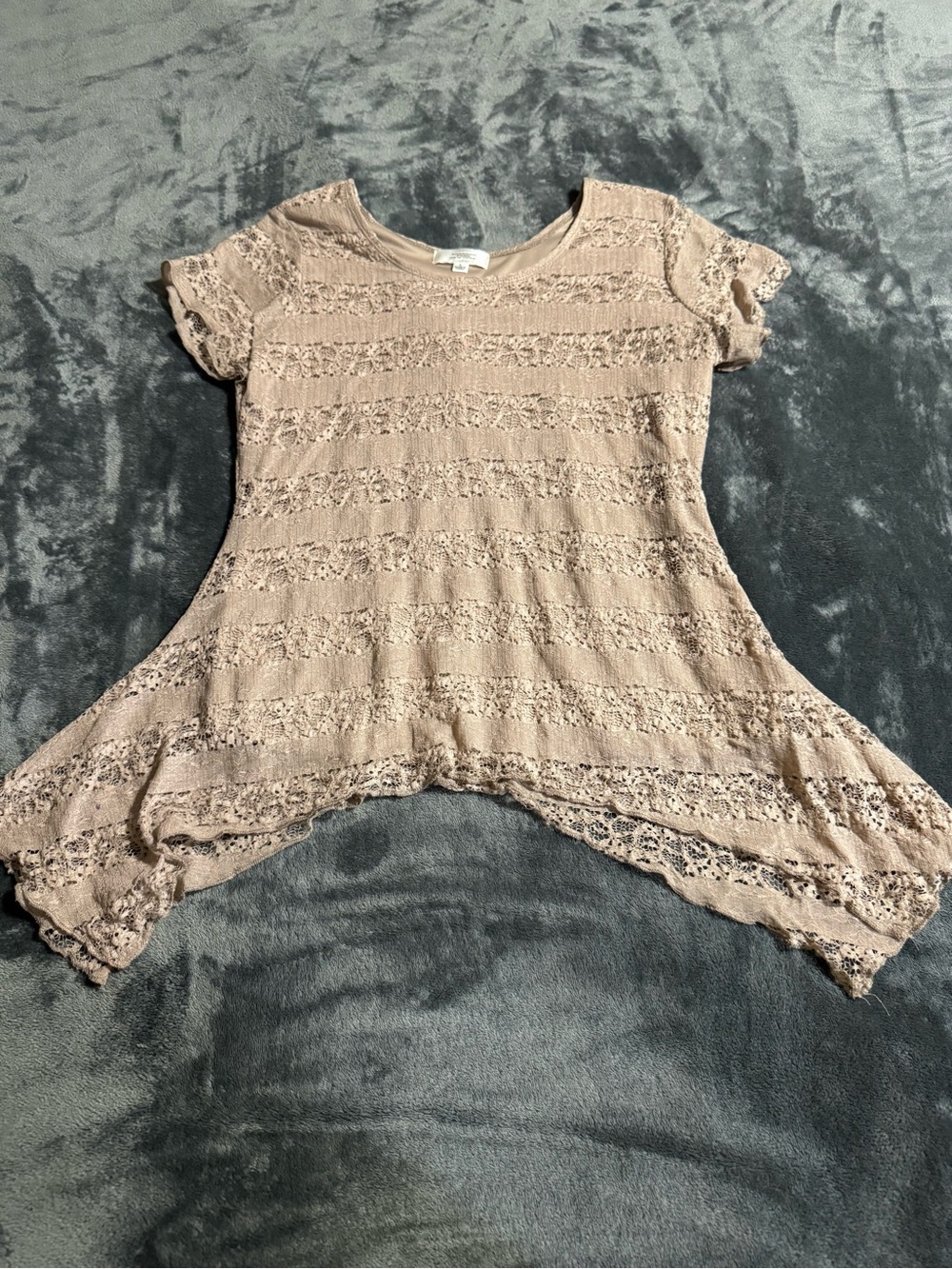 Shannon Ford New York Womens Tan Lined Lace Top Size Large Asymmetrical